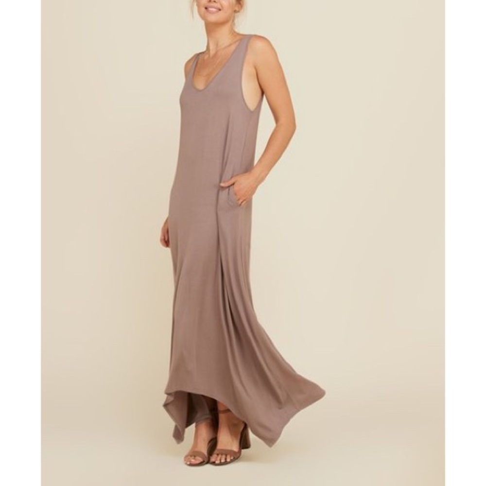 NWT Taupe-gray handkerchief hem maxi dress, Sz. Various